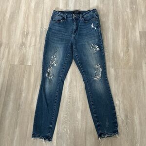 Judy Blue Dark Blue Distressed Skinny Jeans